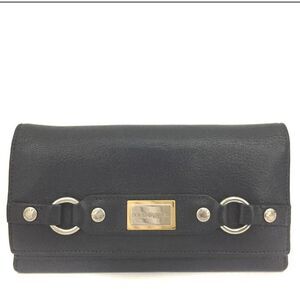 Authentic DOLCE&GABBANA Logo Plate Leather Bifold Long Wallet.